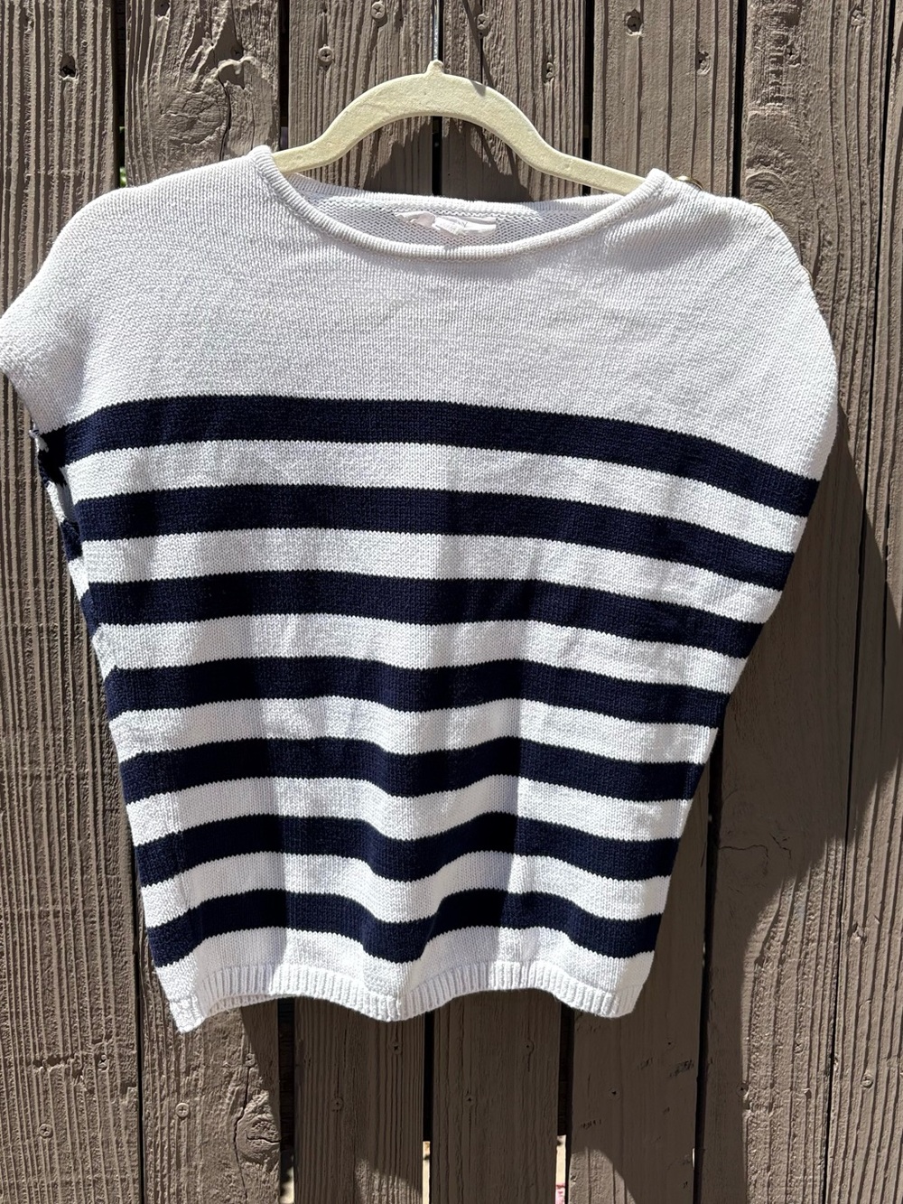 Striped Short Sleeve Knit Top - White & Navy